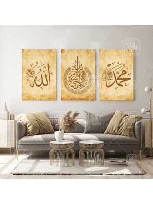 PremiumPort Islam Hat Sanatı Seti, Ayetel Kürsi, Muhammed Yazısı, Kuran Kanvas Tablo