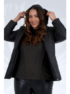 Roxxlen Büyük Beden Kadın Kapitone Kısa Mont