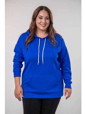 Roxxlen Kadın Büyük Beden Önden Cepli Kapüşonlu Sweatshirt