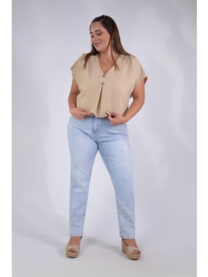 Roxxlen Büyük Beden 210077 Denim Pantolon Buz Mavi