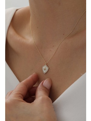 Yavuz Kuyumculuk 14 Ayar Altın Beyaz Mineli Kuzey Yıldızı Kolye