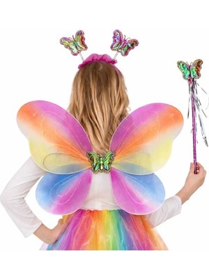 VIAHOME Çocuklar Için Renkli Kelebek Kanat Taç Asa Kostüm Seti