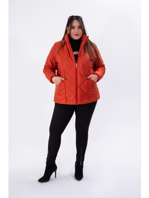 Roxxlen Büyük Beden Kadın Kapitone Kısa Mont