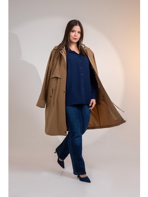 Roxxlen Büyük Beden Kadın Hardal Dikişli Dnmk Lacivert Pantolon