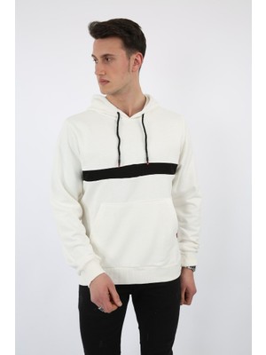 buğrahayalin Üç Iplik Kapşonlu Kalın Çizgili Kanguru Cepli Erkek Günlük Sweatshirt