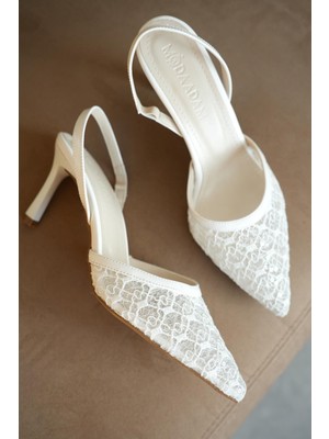 Kadın Lucco Pullu Dantelli Topuklu Ayakkabı - Beyaz