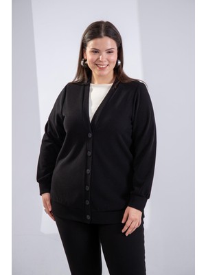 Roxxlen Büyük Beden Düğme Detaylı Triko Hırka