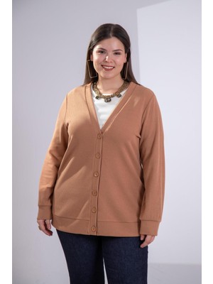 Roxxlen Büyük Beden Düğme Detaylı Triko Hırka