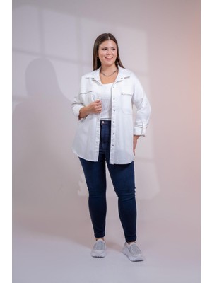 Roxxlen Büyük Beden Kadın Cep Fermuarlı Gömlek