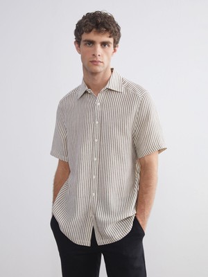 Lc Waikiki Yeni Sezon Regular Fit Kısa Kollu Çizgili Müslin Erkek Gömlek