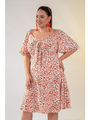 Roxxlen Büyük Beden Kadın Önü Bağlamalı Elbise