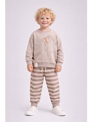 Dinamik çocuk Erkek Çocuk At Baskılı Çizgili Alt Üst 2li Eşofman Takımı 2iplik Mevsimlik 1-2-3-4yaş