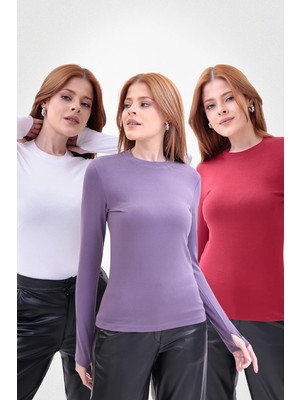 Yade Fashion Parmak Detaylı Bisiklet Yaka Body 3\'lü Set