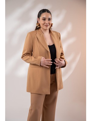 Roxxlen Büyük Beden Kadın Cep Fermuarlı Blazer Ceket