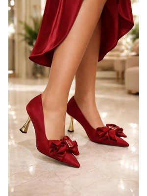 ModaOnn Kadın Gold Topuk Saten Fiyonk Detaylı Topuklu Ayakkabı