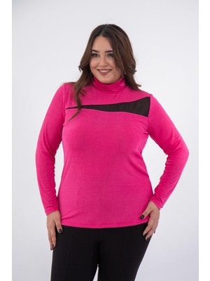 Roxxlen Kadın Büyük Beden Boğazlı-Şifon Garnili Bluz