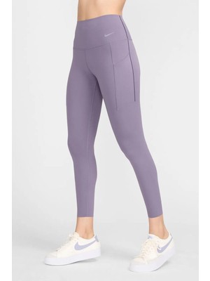 Nike Dri Fit Universa High Rise 7/8 Length Kadın Yüksek Bel Lazer Kesim Toparlayıcı 2 Cepli Dalgıç Kumaş Tayt Mor