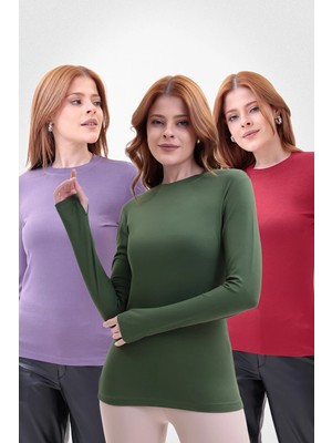 Yade Fashion Parmak Detaylı Bisiklet Yaka Body 3\'lü Set