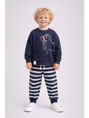 Dinamik çocuk Erkek Çocuk At Baskılı Çizgili Alt Üst 2li Eşofman Takımı 2iplik Mevsimlik 1-2-3-4yaş