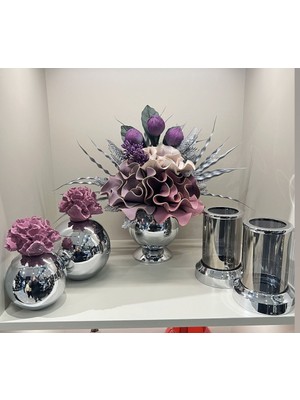 PremiumPort Yapay Çiçekli 5 Parça Set Gümüş No:4, Şık ve Zarif Dekorasyon Seçeneği