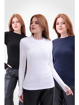 Yade Fashion Parmak Detaylı Bisiklet Yaka Body 3\'lü Set