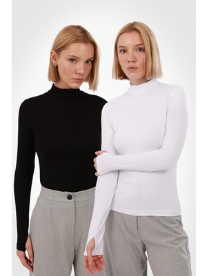 Yade Fashion Kadın Parmak Detaylı Body 2’li Set