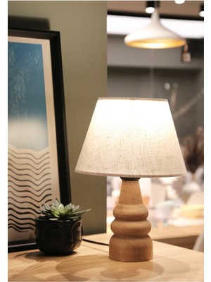 PremiumPort Doğal Ahşap Kumaş Abajur, Şık ve Sıcak Atmosfer Yaratır