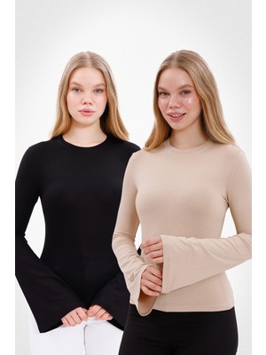 Yade Fashion Kadın Ispanyol Kol Body 2’li Set