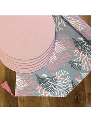 PremiumPort Pembe Mercan Amerikan Servis, 6'lı Supla ve Runner Seti, Şık ve Zarif Tasarım