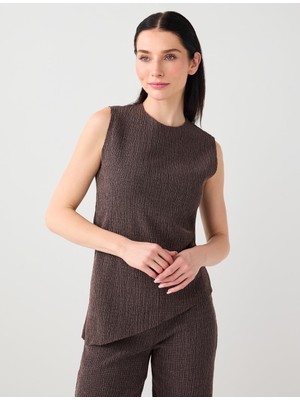 Jimmy Key Kahve Melanj Düz Kesim Yuvarlak Yaka Örme Bluz