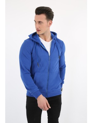 buğrahayalin Üç Iplik Düz Kapşonlu Fermuarlı Kanguru Cepli Erkek Günlük Sweatshirt