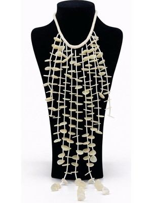 Pangu Doğal Taş Görünümlü Ekru Uzun Kolye