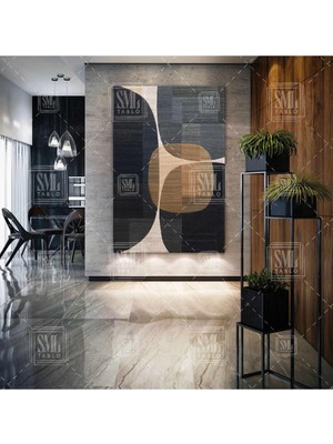 PremiumPort Antrasit Kahve Geometrik Şekiller Modern Sanat Dikey Kanvas Tablo