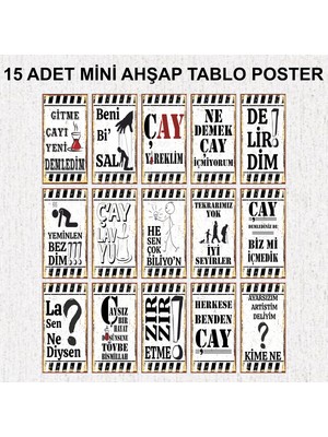 PremiumPort Mutfağa Şık Çay Sözleri Mdf Ahşap Duvar Tablo Seti (15 Parça)