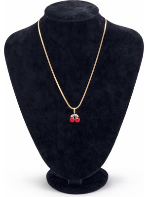 Pangu Gümüş Renk Kırmızı Kiraz Figürlü Çelik Kolye