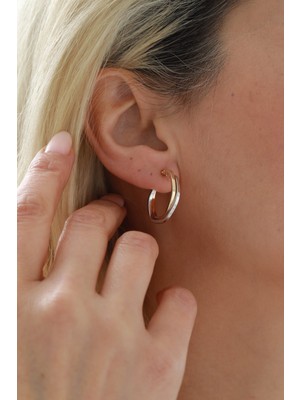 Yavuz Kuyumculuk 14 Ayar Altın Çift Renk Beşgen Halka Küpe