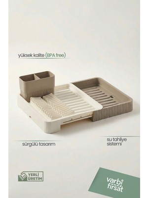 VarBiFırsat Açılır Kapanır Sürgülü Tabaklık Bulaşıklık Bulaşık Sepeti Bulaşık Kurutma / Latte
