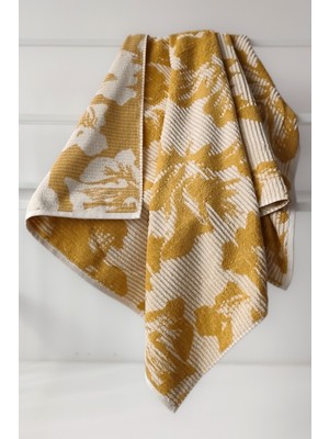 Sevim Ipliği Boyalı Desenli %100 Pamuk Banyo Havlusu - Yüksek Su Emici -90X150 Cm- Hardal