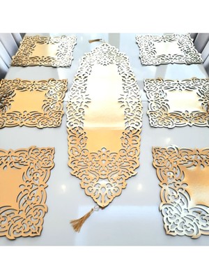 PremiumPort Şık 90X30CM Masa Runnerı, 2 Yaprak ve 2 Çiçek Motifli Hediye
