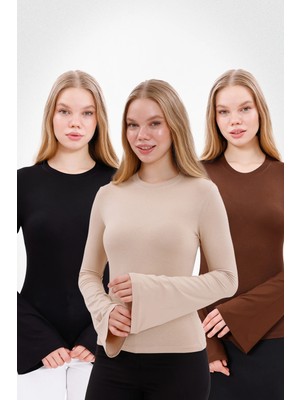 Yade Fashion Kadın Ispanyol Kol Body 3’lü Set