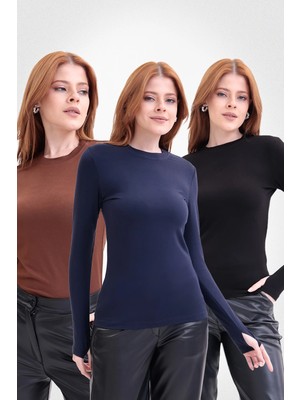 Yade Fashion Parmak Detaylı Bisiklet Yaka Body 3\'lü Set