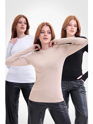 Yade Fashion Parmak Detaylı Bisiklet Yaka Body 3\'lü Set