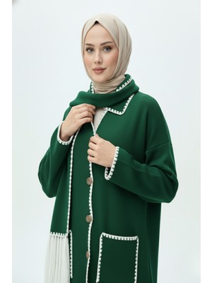 buğrahayalin Kadın Nakış Detaylı Atkılı Yumuşak Ceket - Yeşil