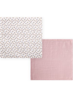 Cigit Ikili Müslin Ağız Bezi 25X25 cm Pudra Pembe,çiçek Baskılı