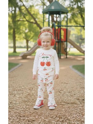 Flower Kiraz Desenli Alt Üst Kız Çocuk Takımı