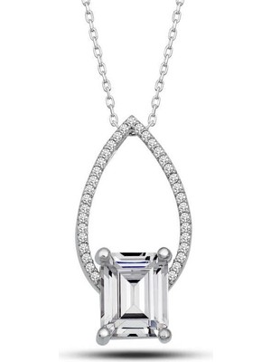 Özcömert Silver Gümüş Baget Taşlı Damla Kadın Kolye