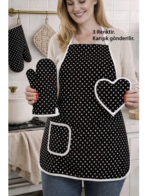 Arma House 3'lü Mutfak Seti - Leke Tutmaz Mutfak Önlüğü, Fırın Eldiveni ve Kare Tutacak (Karışık Desen/renk Gönderilir)