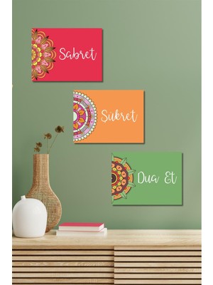 PremiumPort Renkli Desenli Sabret Şükret Dua Et Duvar Dekoru - Salon ve Yatak Odası Için Set