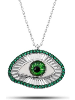 Özcömert Silver Gümüş Zümrüt Göz Koruyucu Kadın Kolye