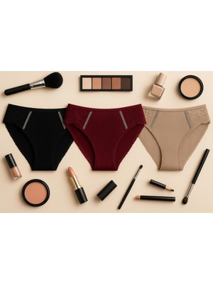 Mavi Qumsal Ön Arka Ribana Dantel Şeritli Bikini 3'lü Set